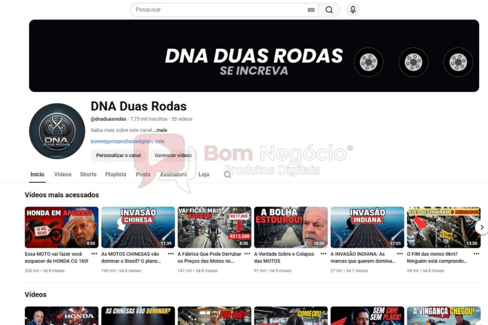 CANAL DO YOUTUBE DE 7K MONETIZADO - MOTOS (COD-557)