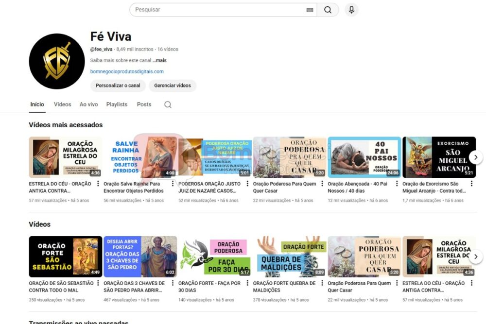 CANAL DO YOUTUBE DE 8K NÃO MONETIZADO - RELIGIÃO (COD-561)