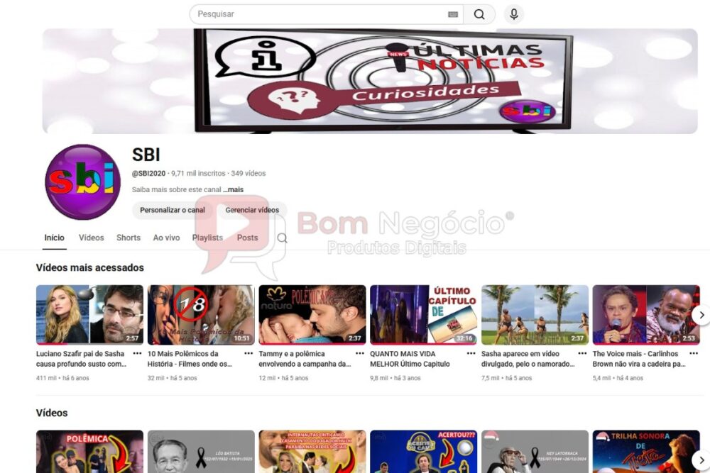 CANAL DO YOUTUBE DE 9K NÃO MONETIZADO - NOTICIAS (COD-566)