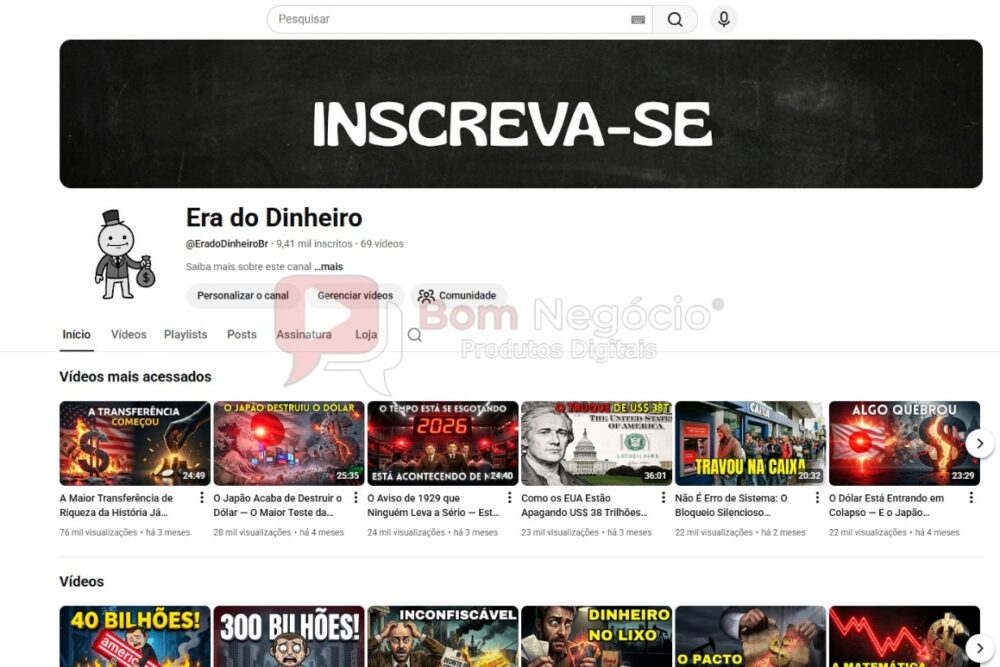 CANAL DO YOUTUBE DE 9K MONETIZADO - FINANÇAS (COD-569)