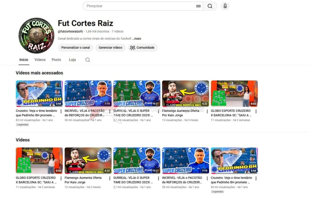 CANAL DO YOUTUBE DE 1K MONETIZADO - FUTEBOL (COD-587)