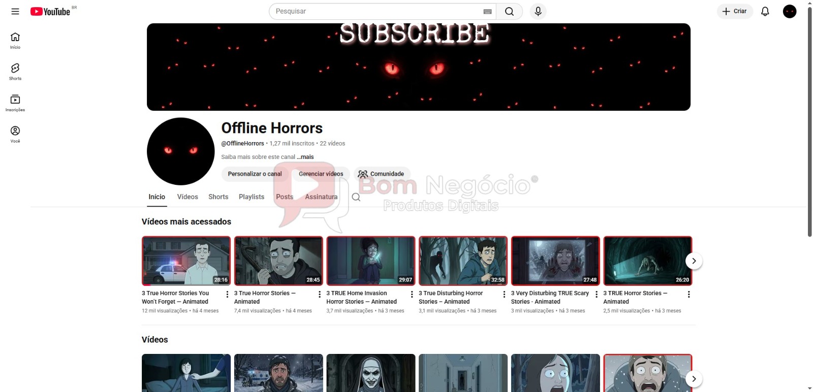 CANAL DO YOUTUBE DE 1K NÃO MONETIZADO - HISTORIAS DE TERROR (COD-602)