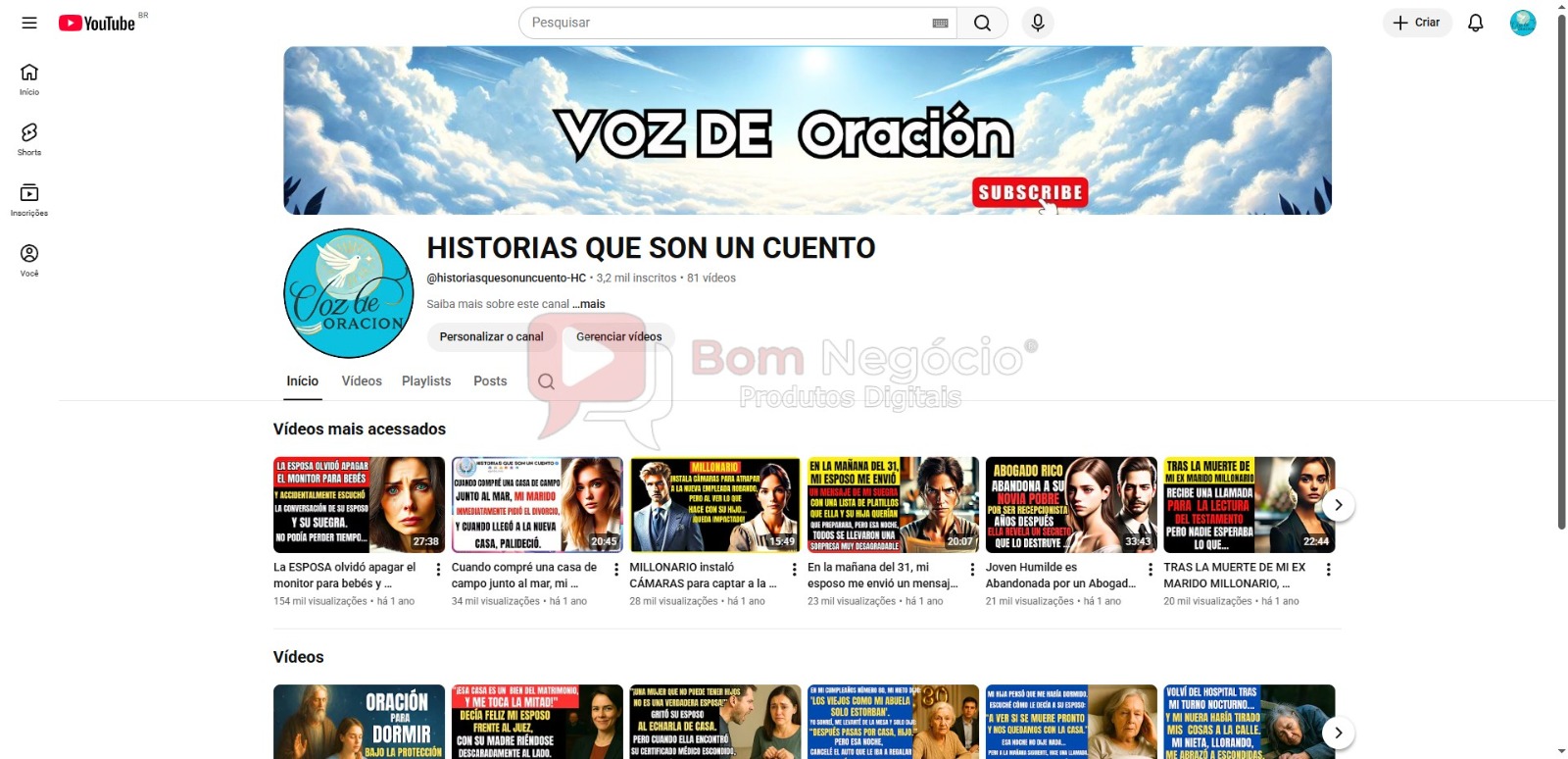 CANAL DO YOUTUBE DE 3K NÃO MONETIZADO - HISTORIAS (COD-603)